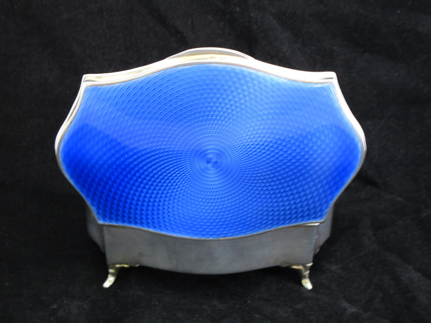 Sterling silver and blue guilloche enamel box by Walker & Hall