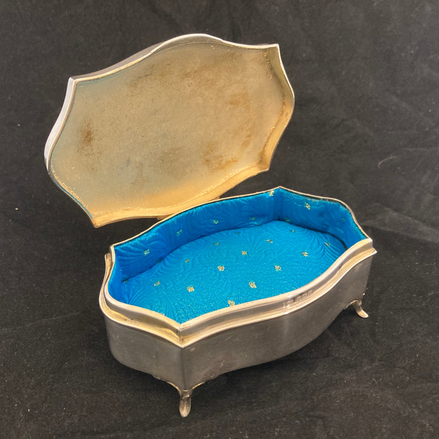 Sterling silver and blue guilloche enamel box by Walker & Hall