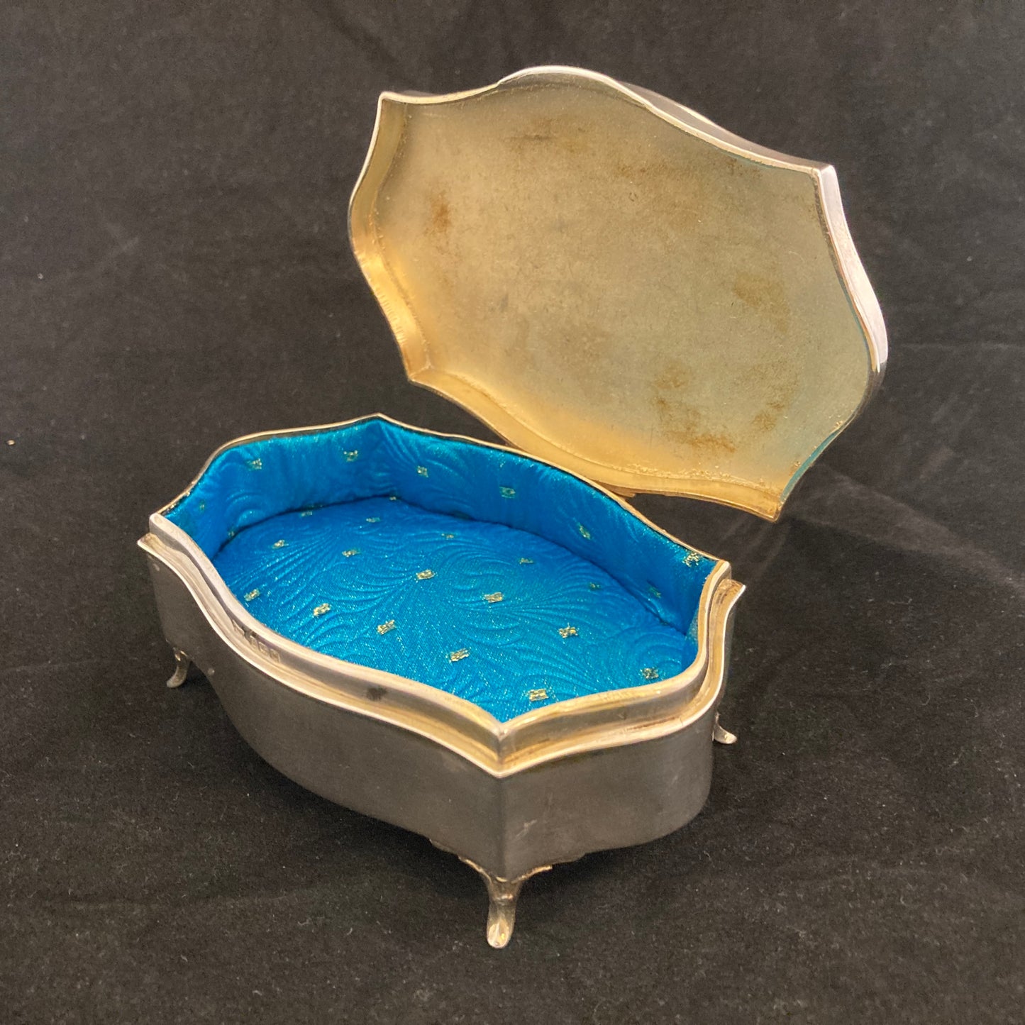 Sterling silver and blue guilloche enamel box by Walker & Hall