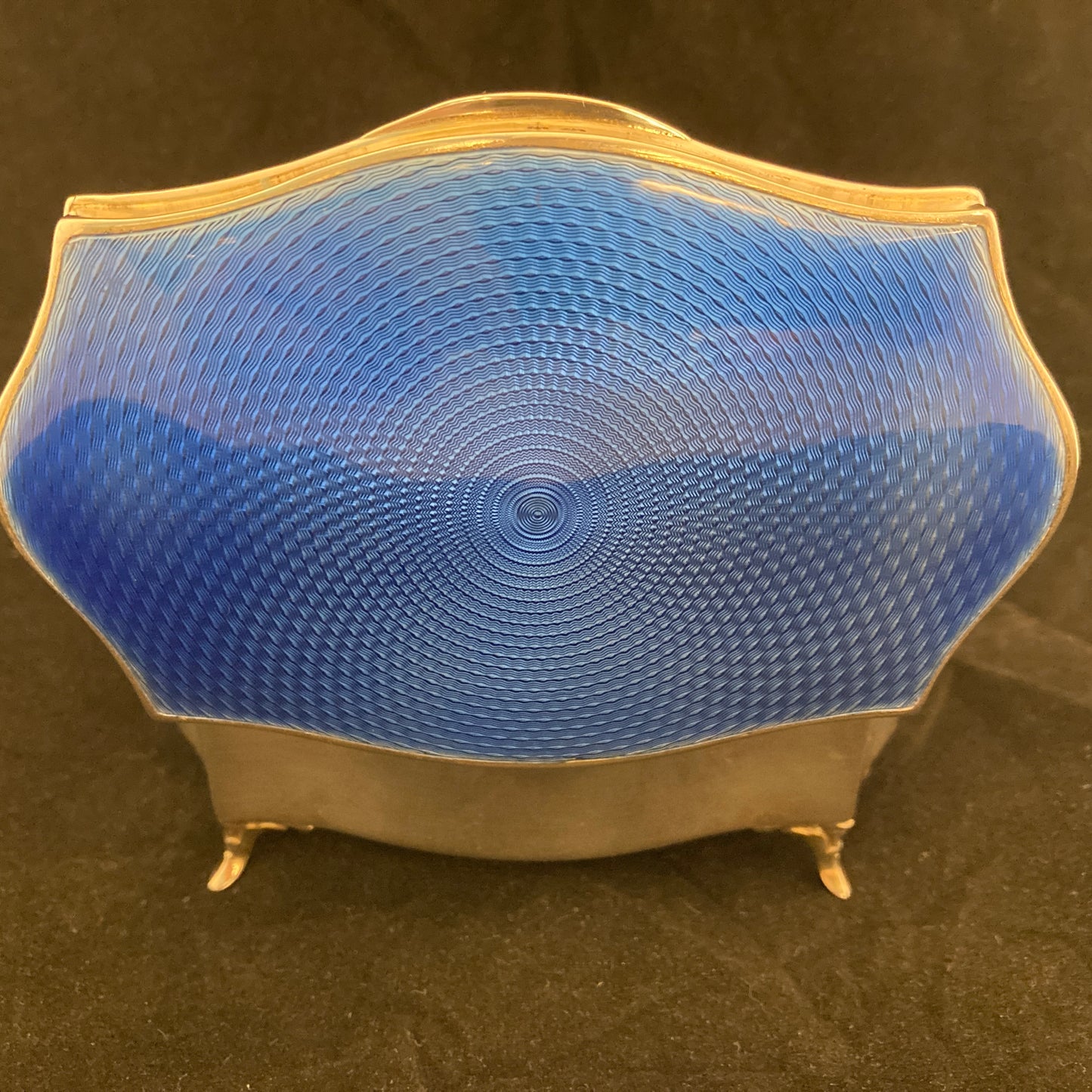 Sterling silver and blue guilloche enamel box by Walker & Hall