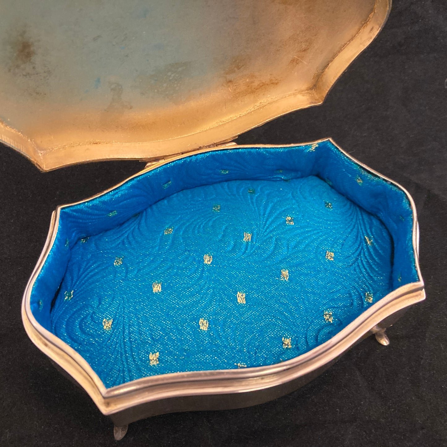 Sterling silver and blue guilloche enamel box by Walker & Hall