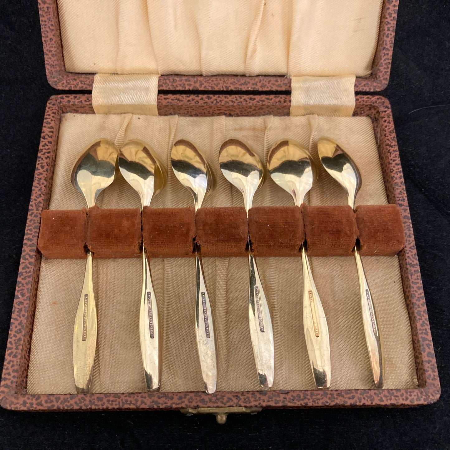 Set of 6 sterling silver and guilloche enamel Danish spoons by Fricast
