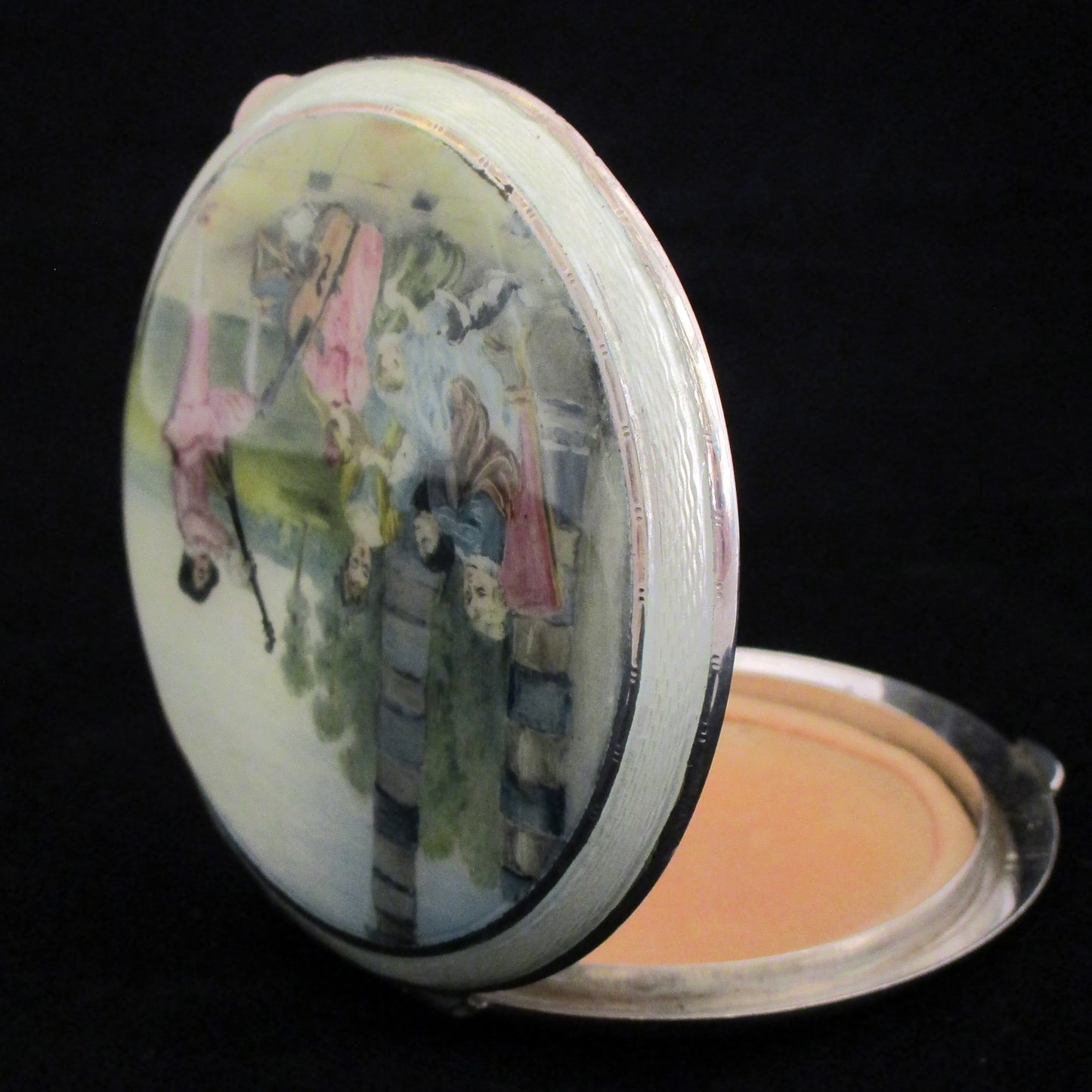 sterling silver hand painted compact