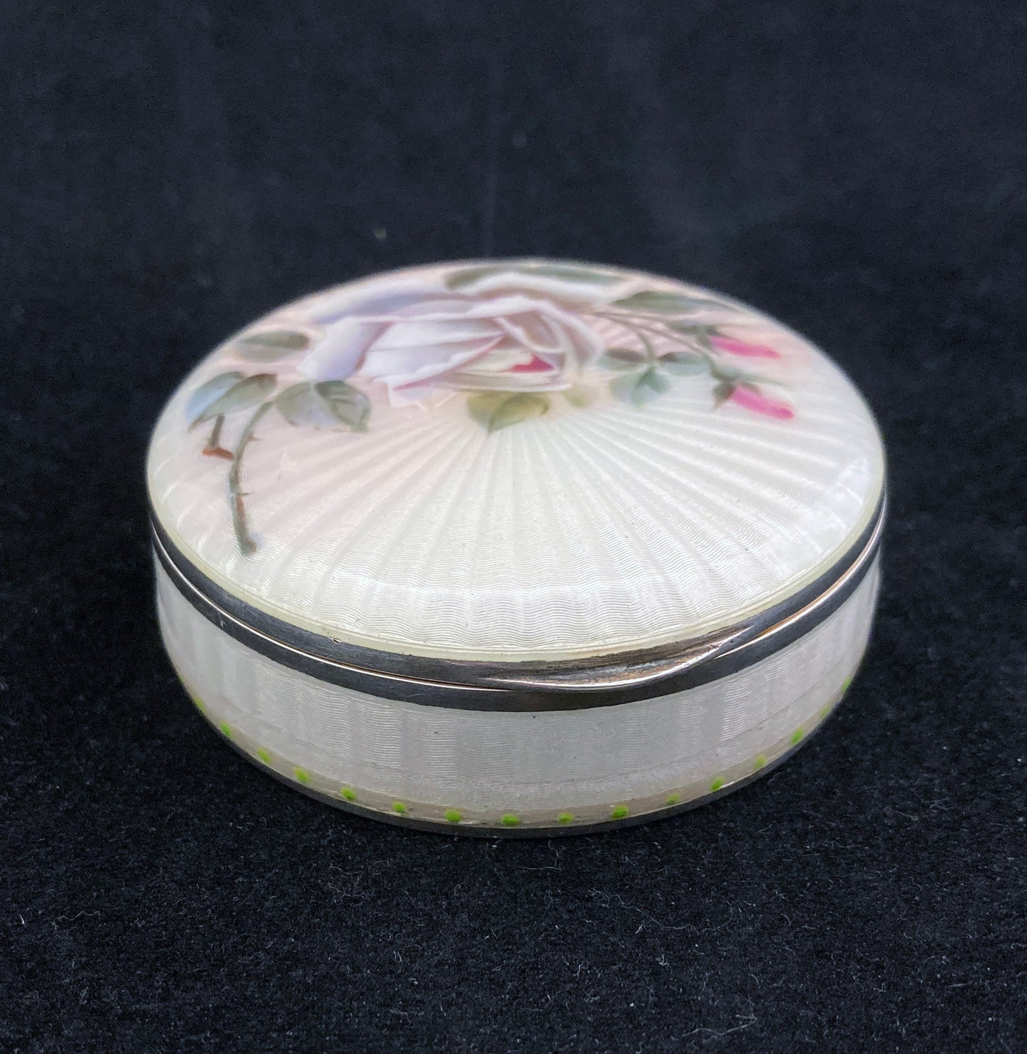 Hand Painted enamel on silver pill box