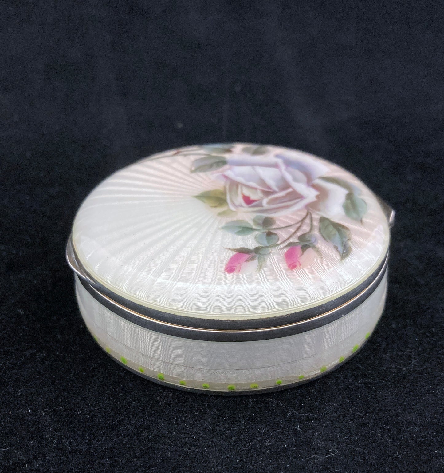 Hand Painted enamel on silver pill box