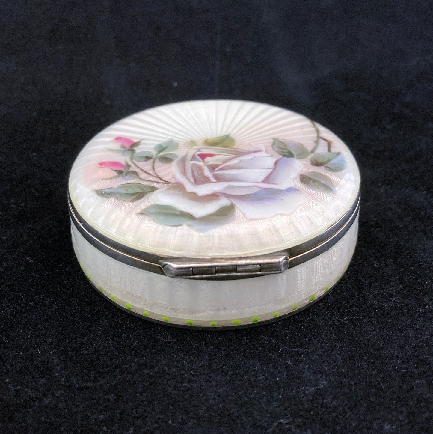 Hand Painted enamel on silver pill box