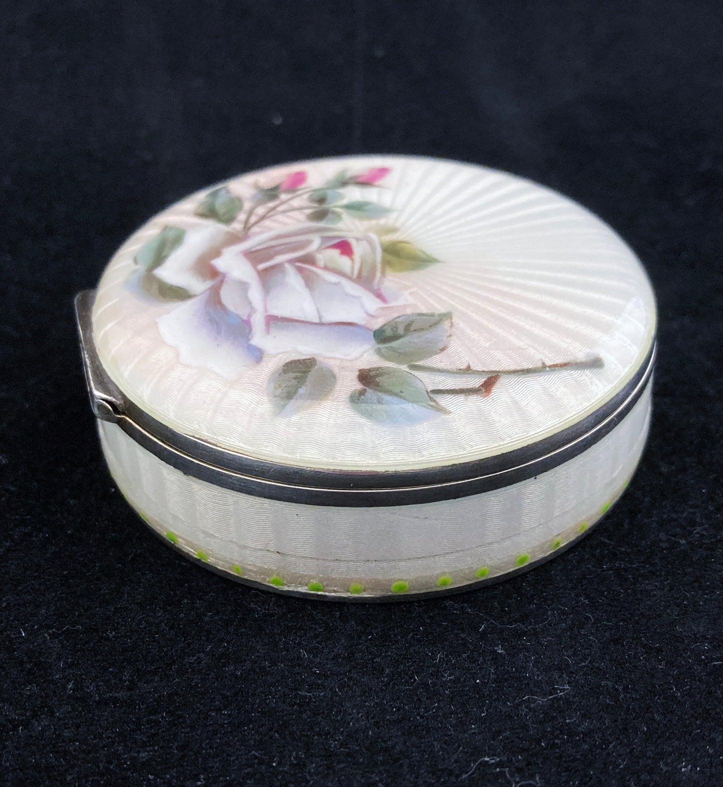Hand Painted enamel on silver pill box