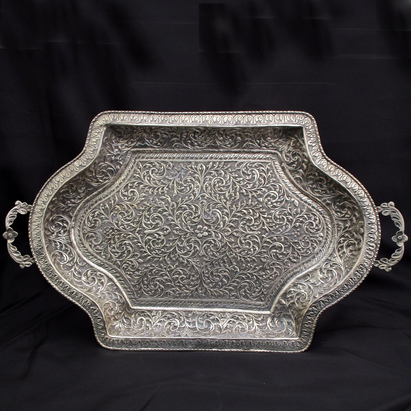 A large Indian silver tray.