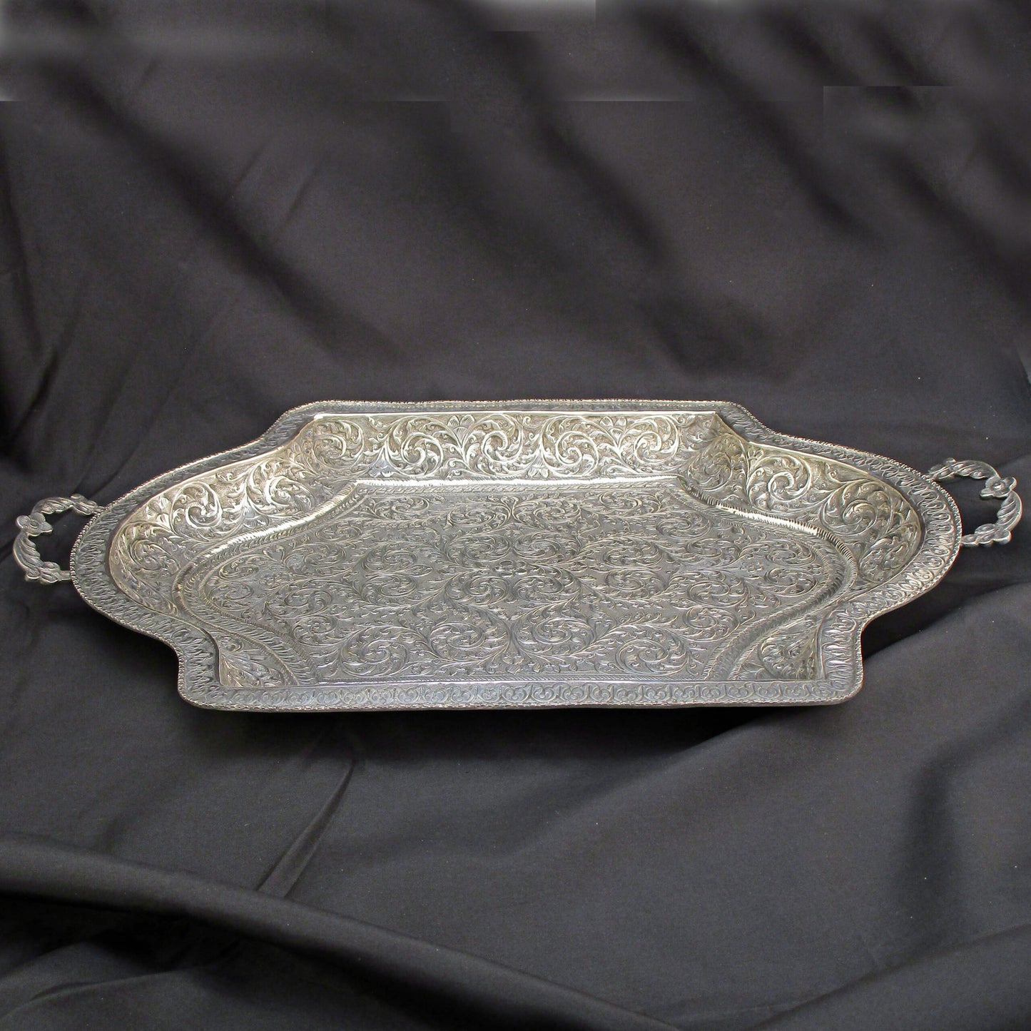 A large Indian silver tray.