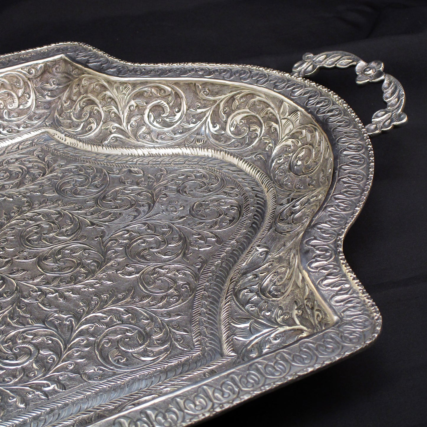 A large Indian silver tray.