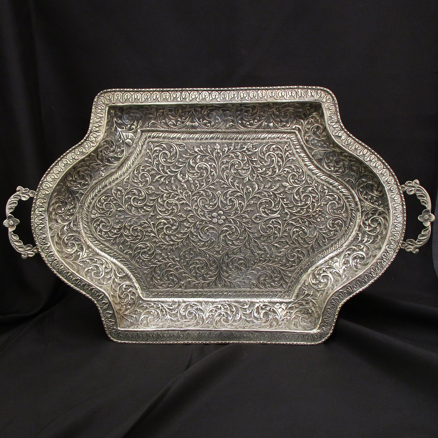 A large Indian silver tray.