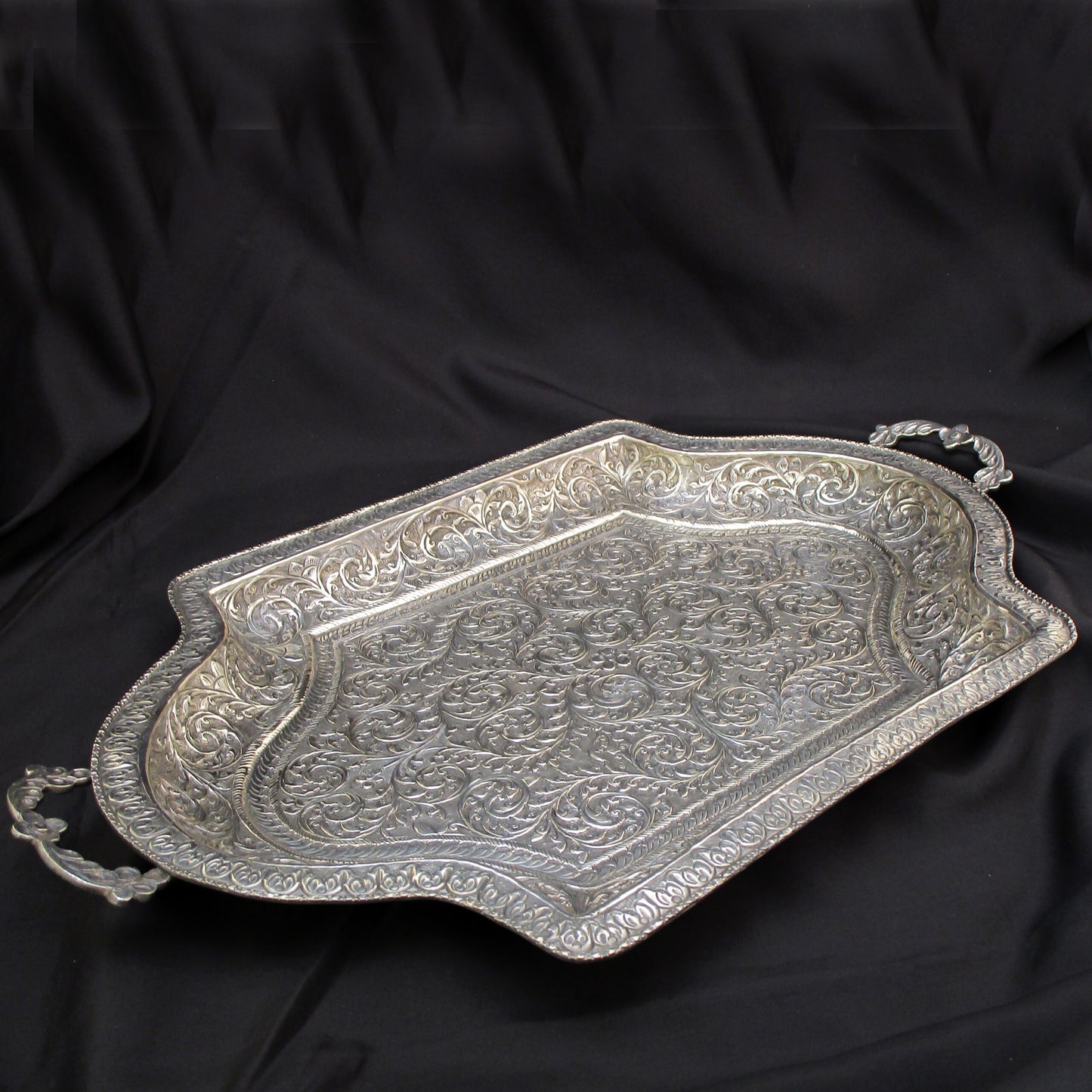 A large Indian silver tray.