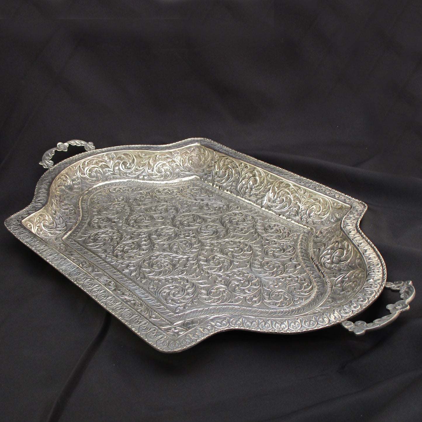 A large Indian silver tray.