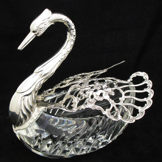 silver and cut crystal swan.