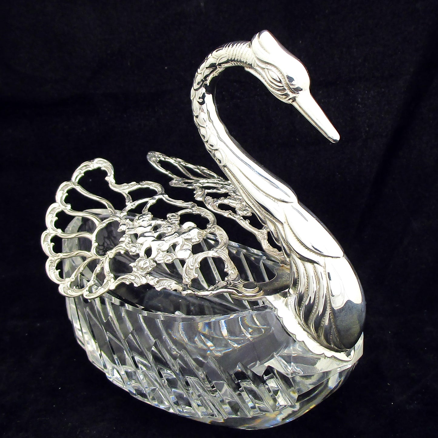silver and cut crystal swan.
