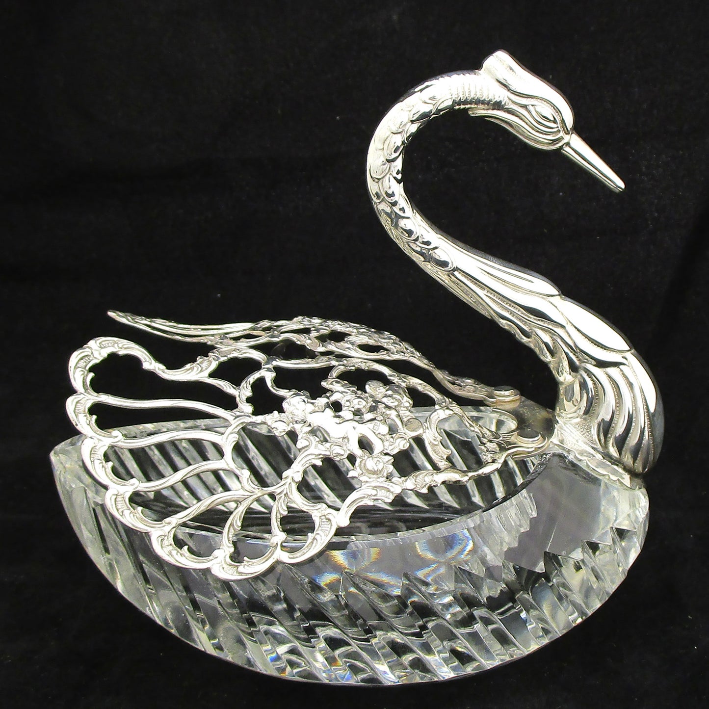silver and cut crystal swan.