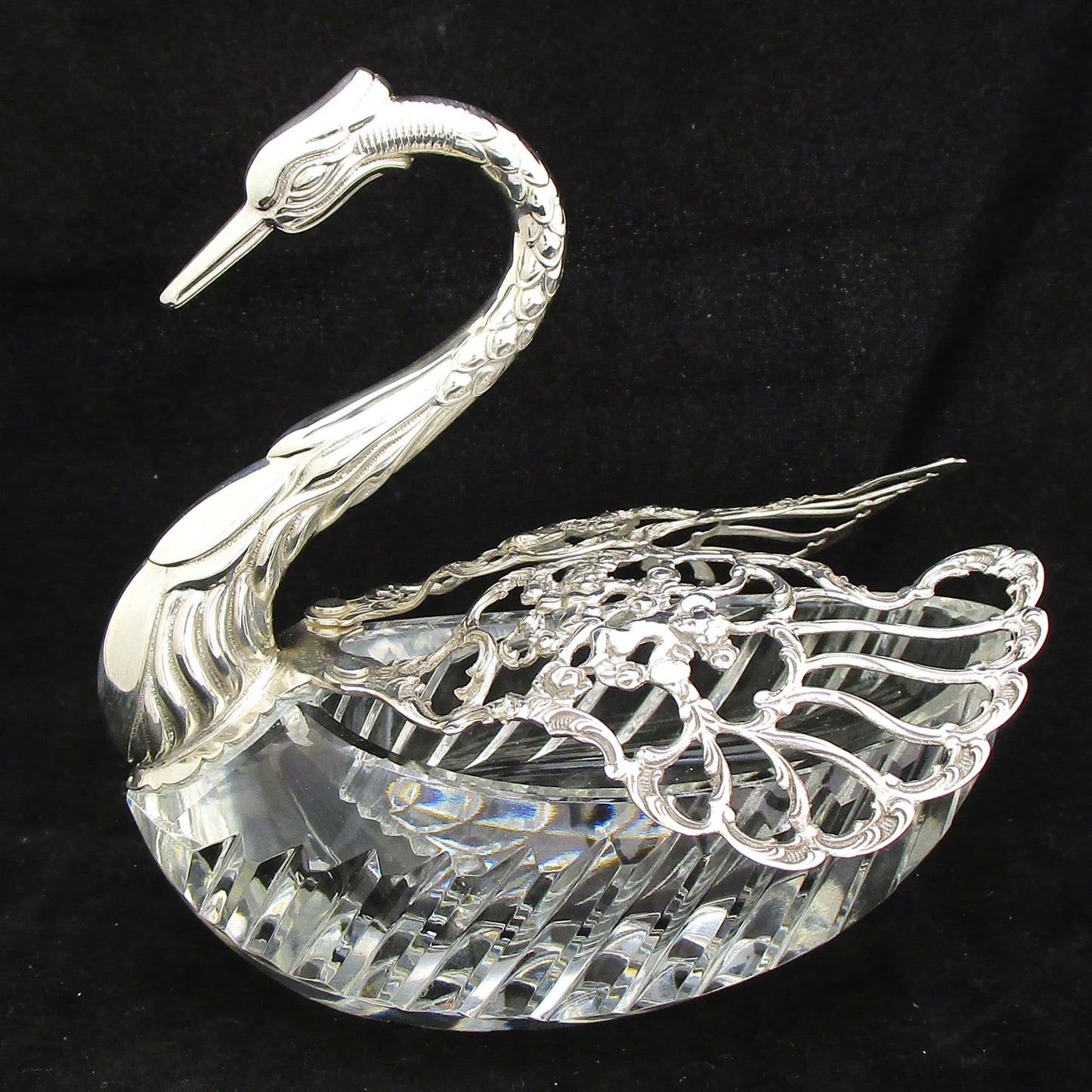 silver and cut crystal swan.