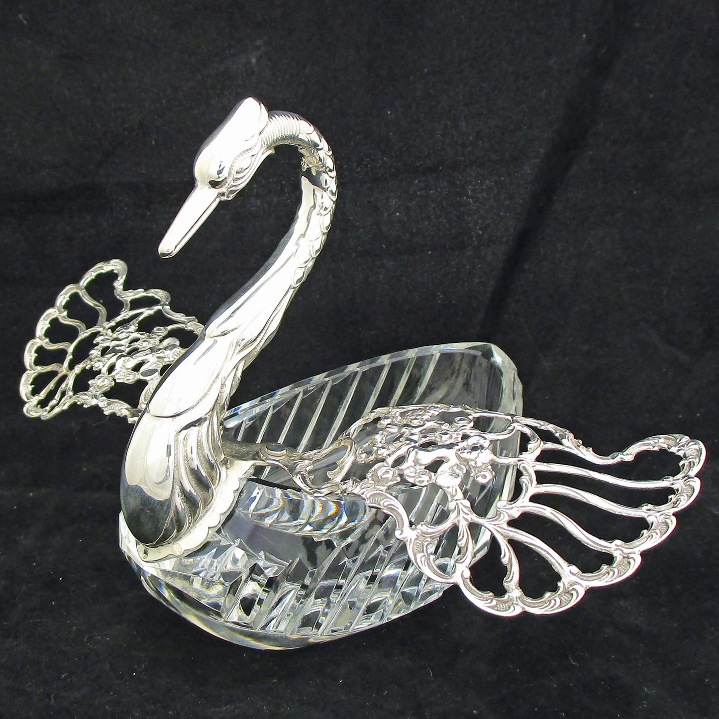 silver and cut crystal swan.