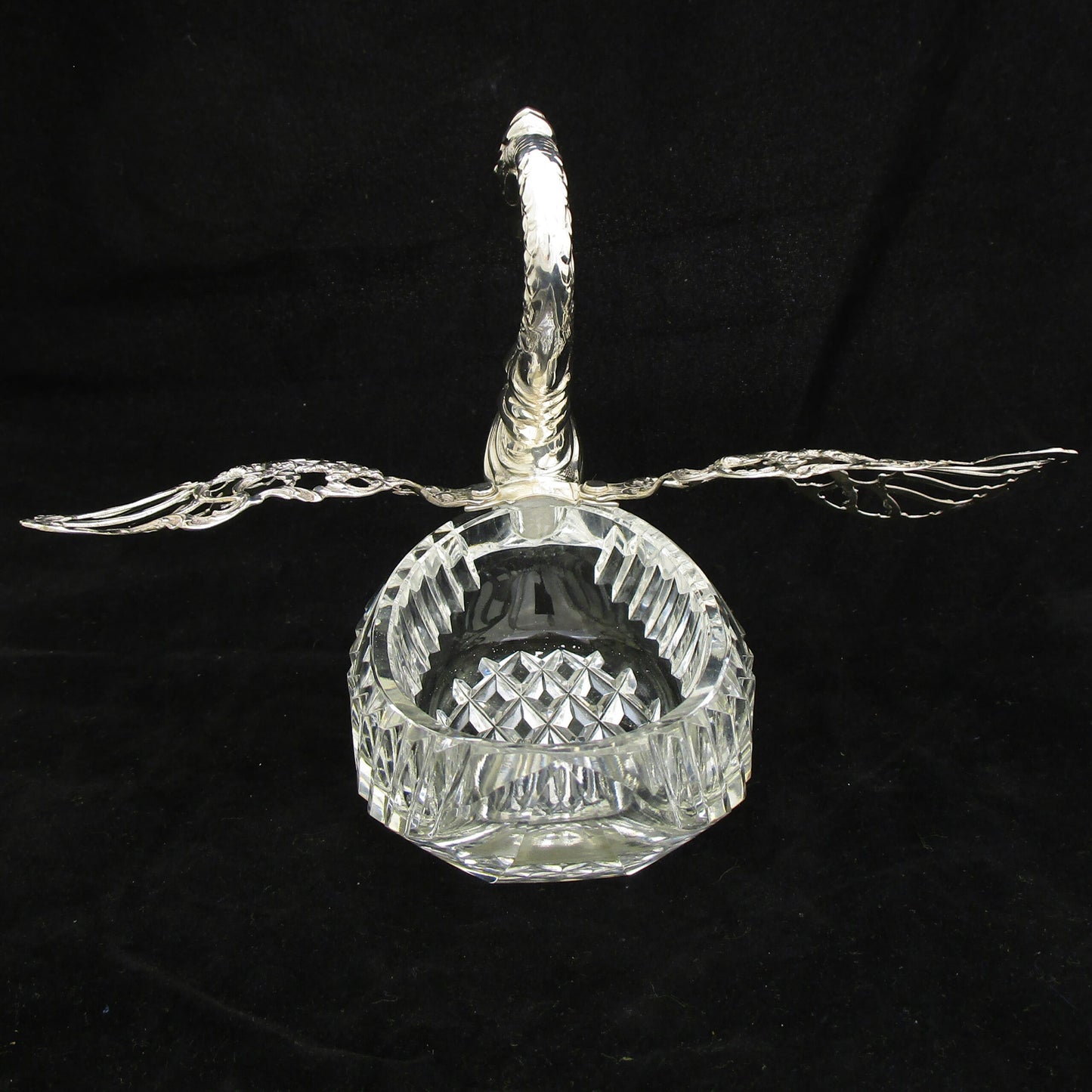 silver and cut crystal swan.