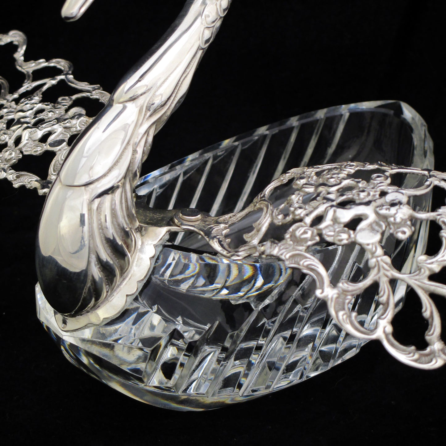 silver and cut crystal swan.