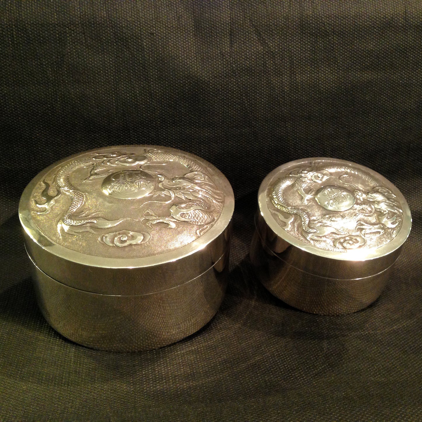 A pair Antique Chinese Export Sterling Silver Boxes.