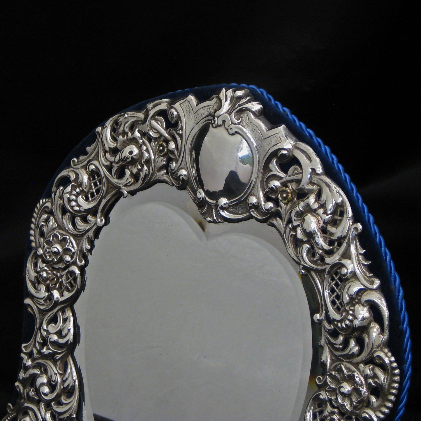 Beautiful Heart shaped silver table mirror By Goldsmith & Silversmiths