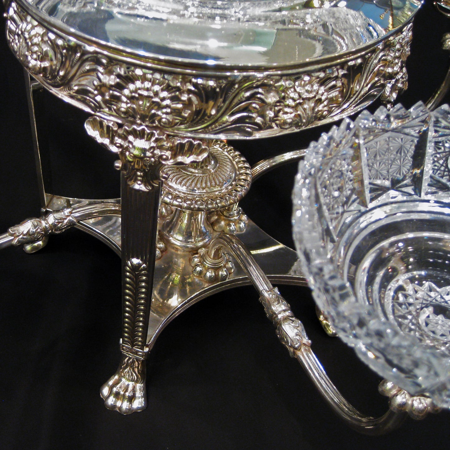 Old Sheffield plate Georgian cut crystal center piece