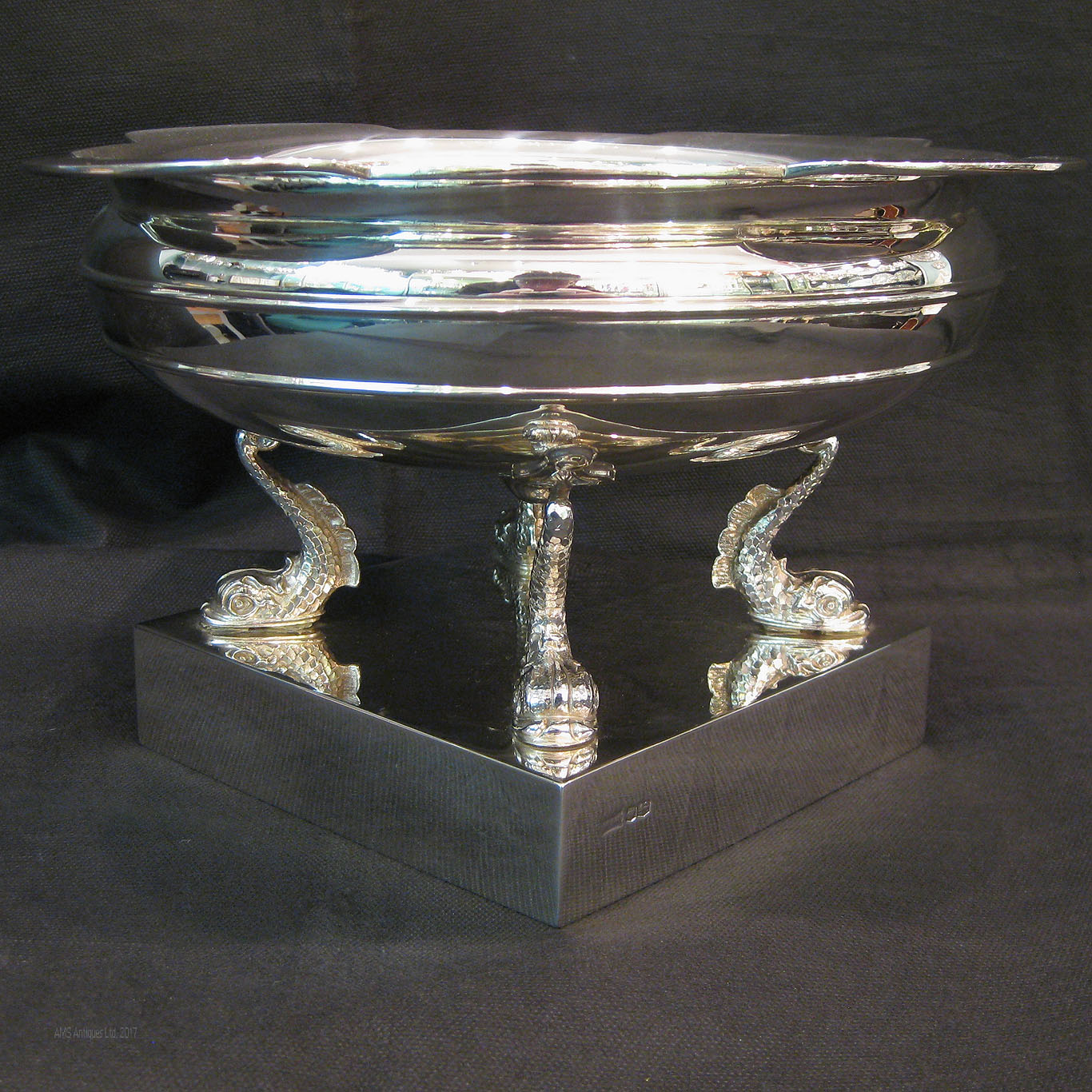 Silver Bowl with sturgeons on base.
