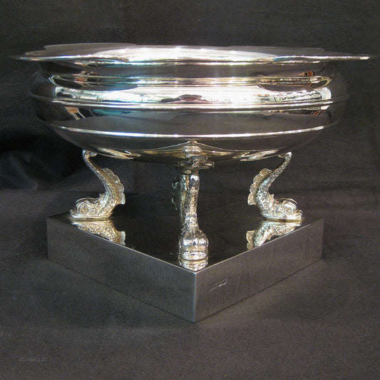 Silver Bowl with sturgeons on base.
