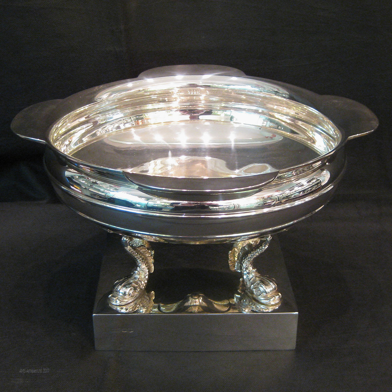 Silver Bowl with sturgeons on base.