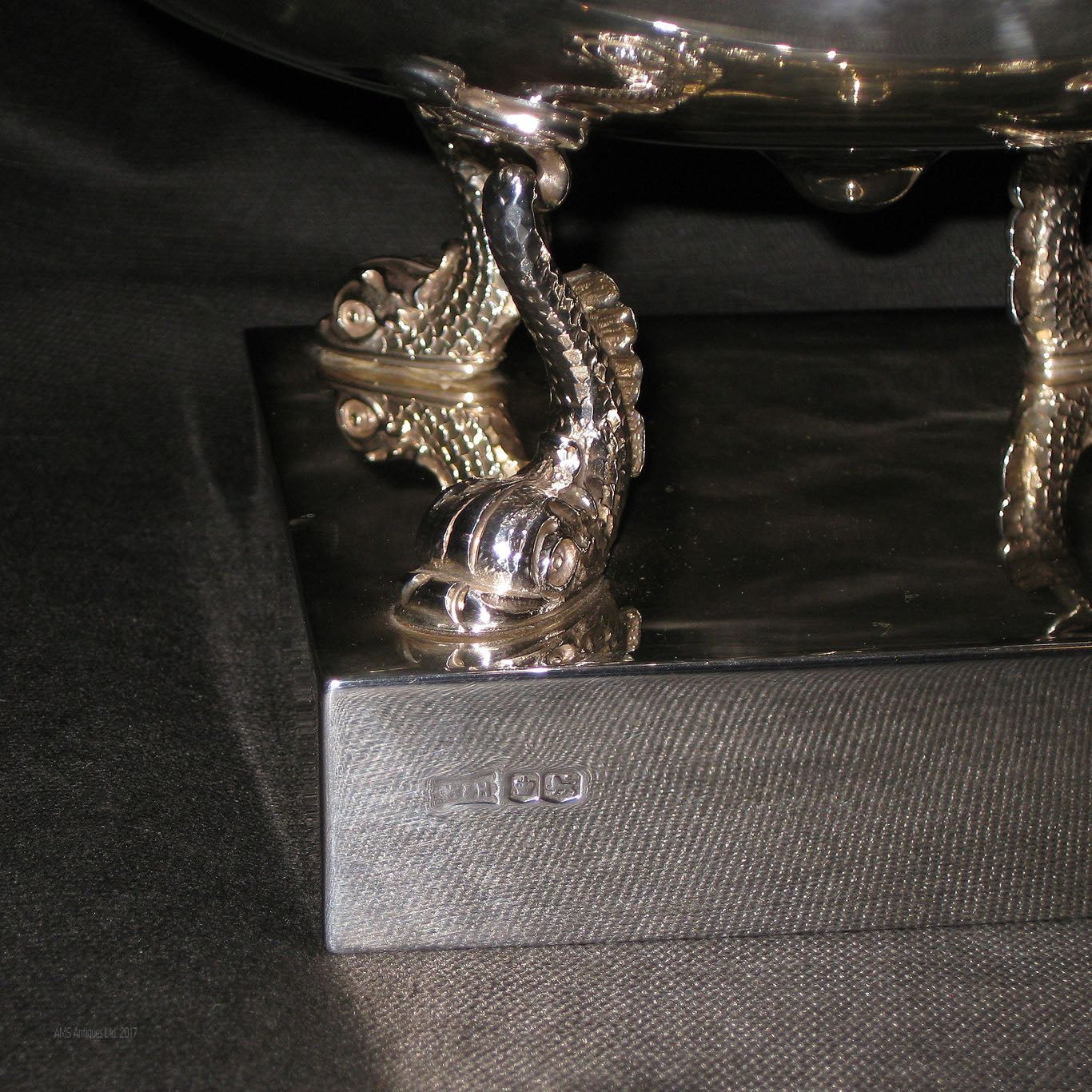 Silver Bowl with sturgeons on base.