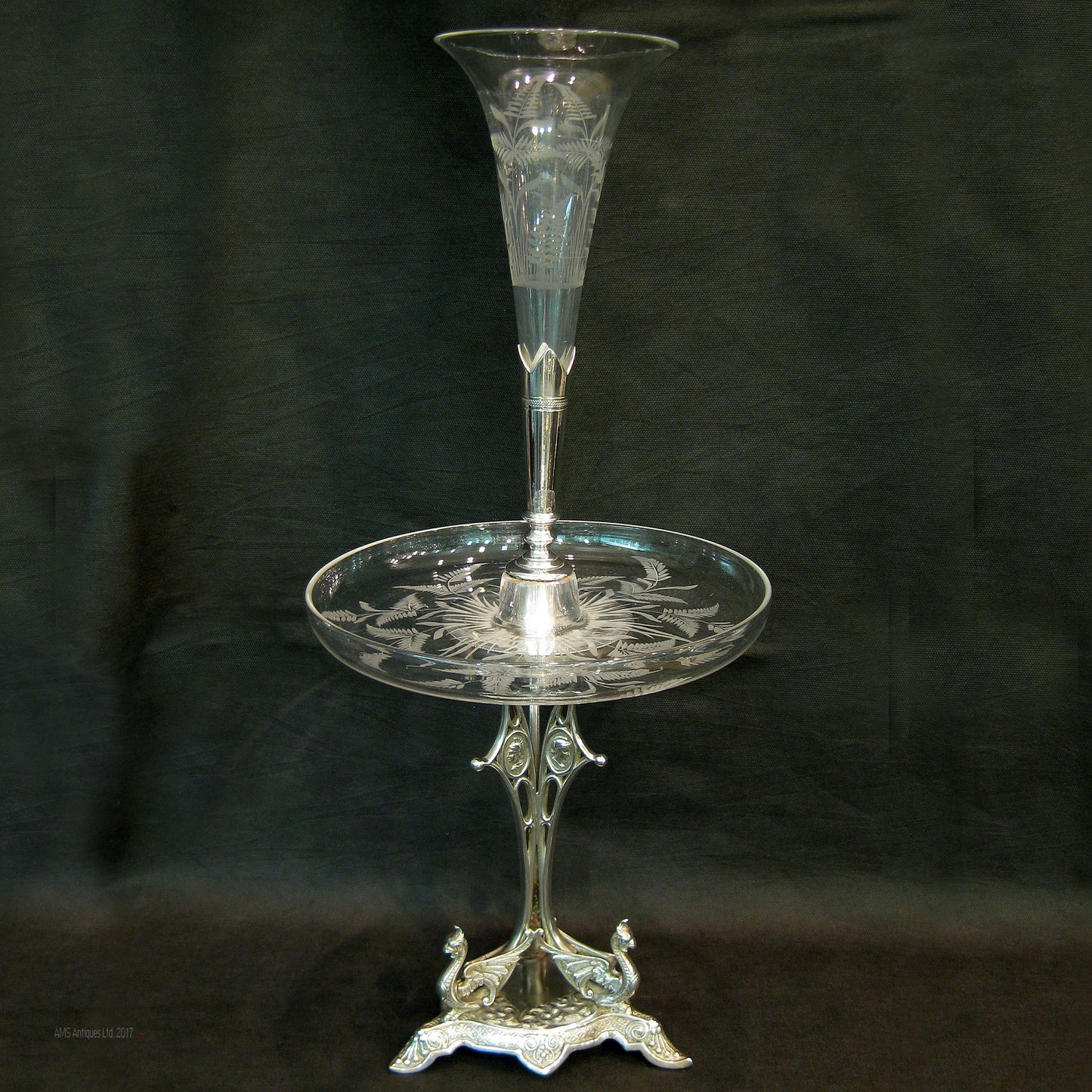 centrepiece/epergne with cut/etched glass.
