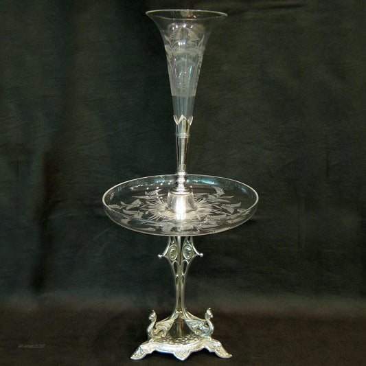 centrepiece/epergne with cut/etched glass.