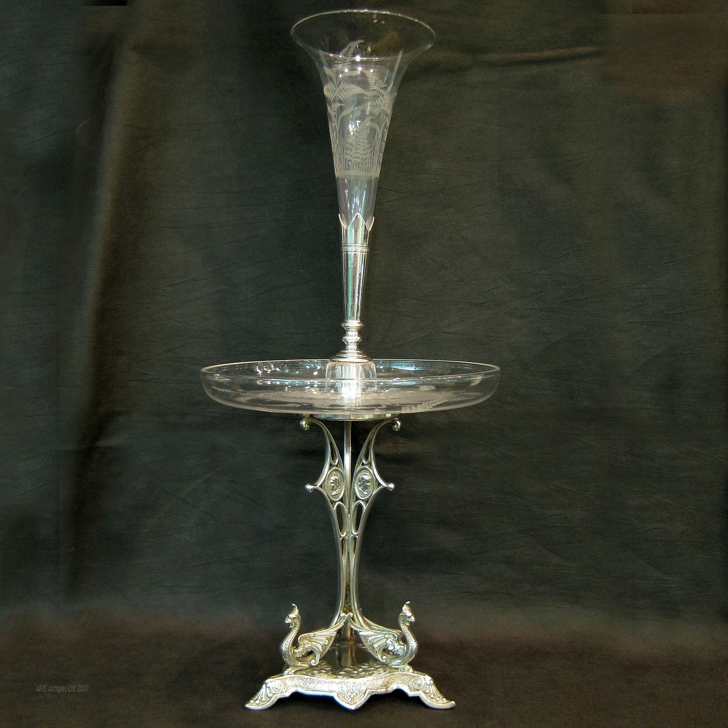 centrepiece/epergne with cut/etched glass.