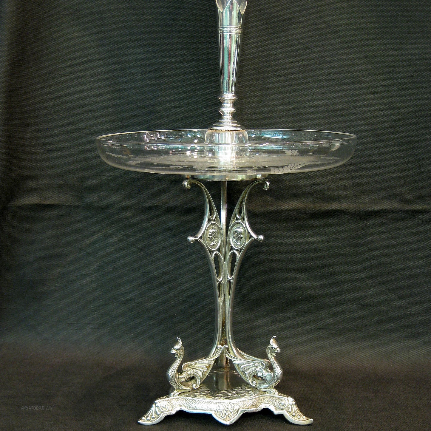 centrepiece/epergne with cut/etched glass.