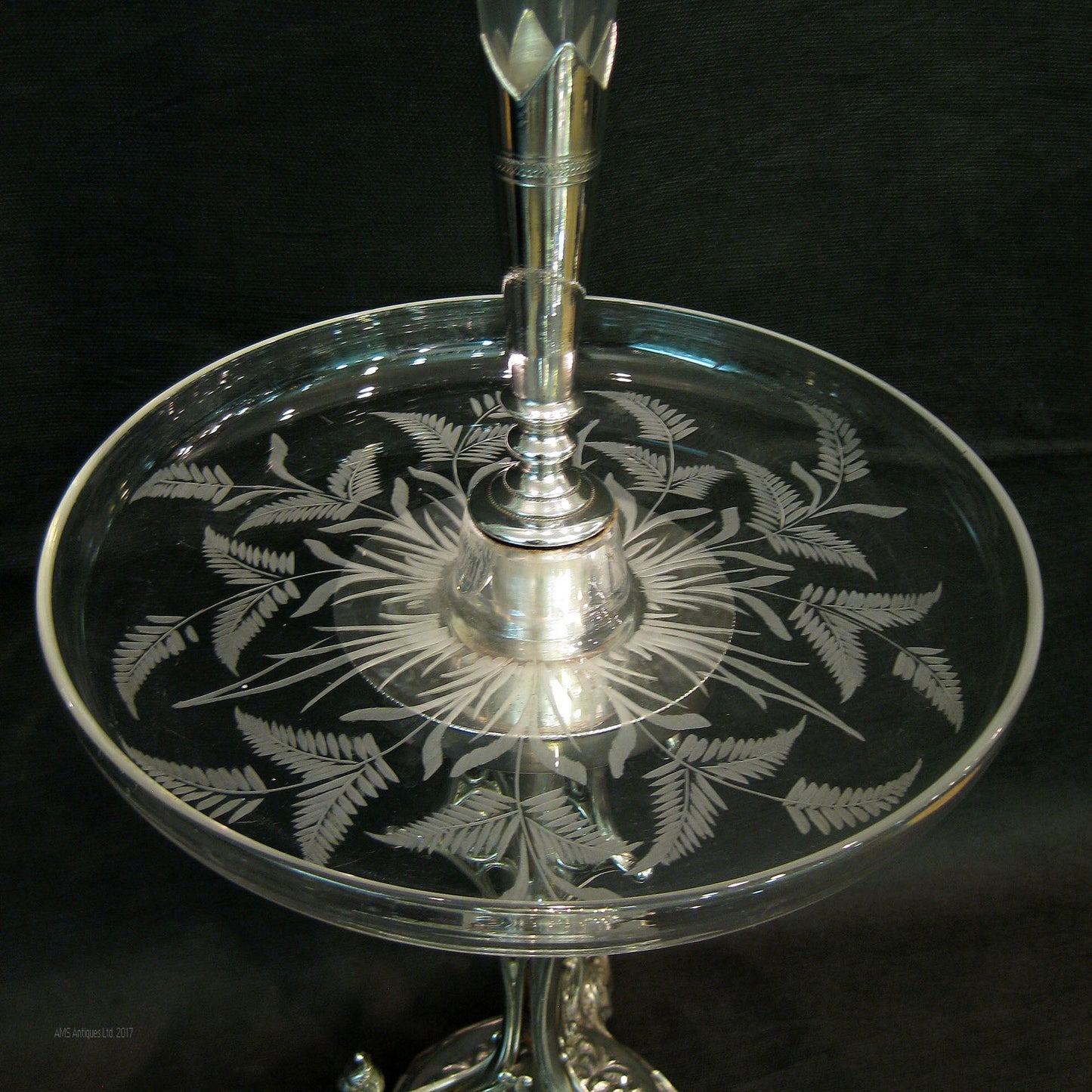 centrepiece/epergne with cut/etched glass.