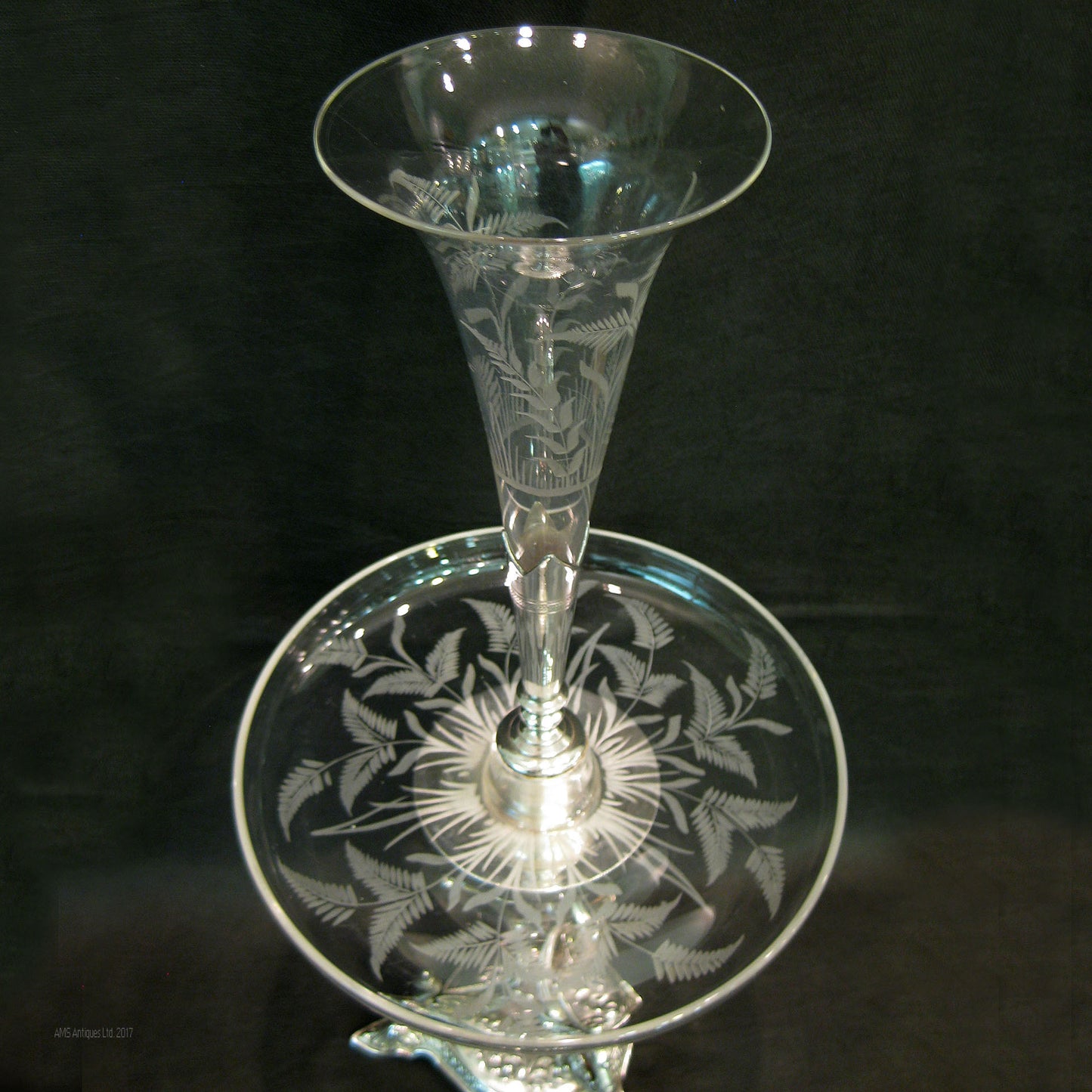 centrepiece/epergne with cut/etched glass.
