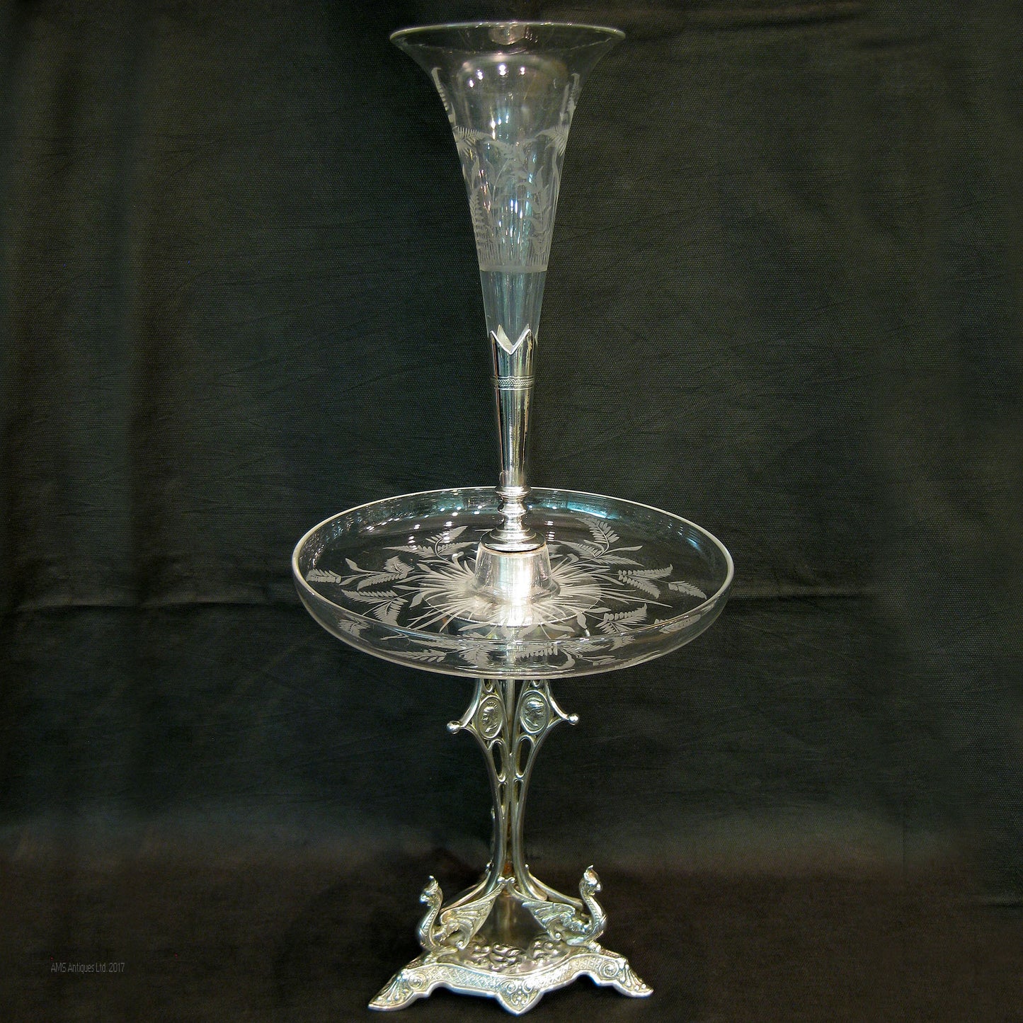 centrepiece/epergne with cut/etched glass.