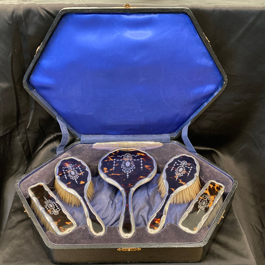 Antique large boxed 6 piece dressing table set by Hasset & Harper LTD