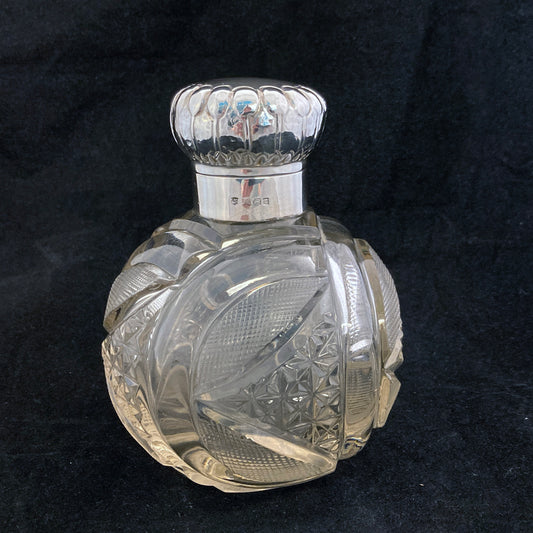 Antique silver and cut crystal ball perfume bottle