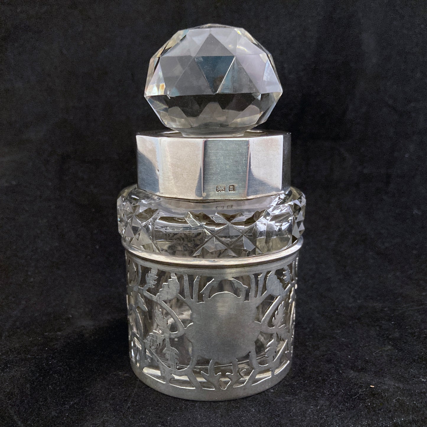 Antique silver and cut crystal smelling salts bottle