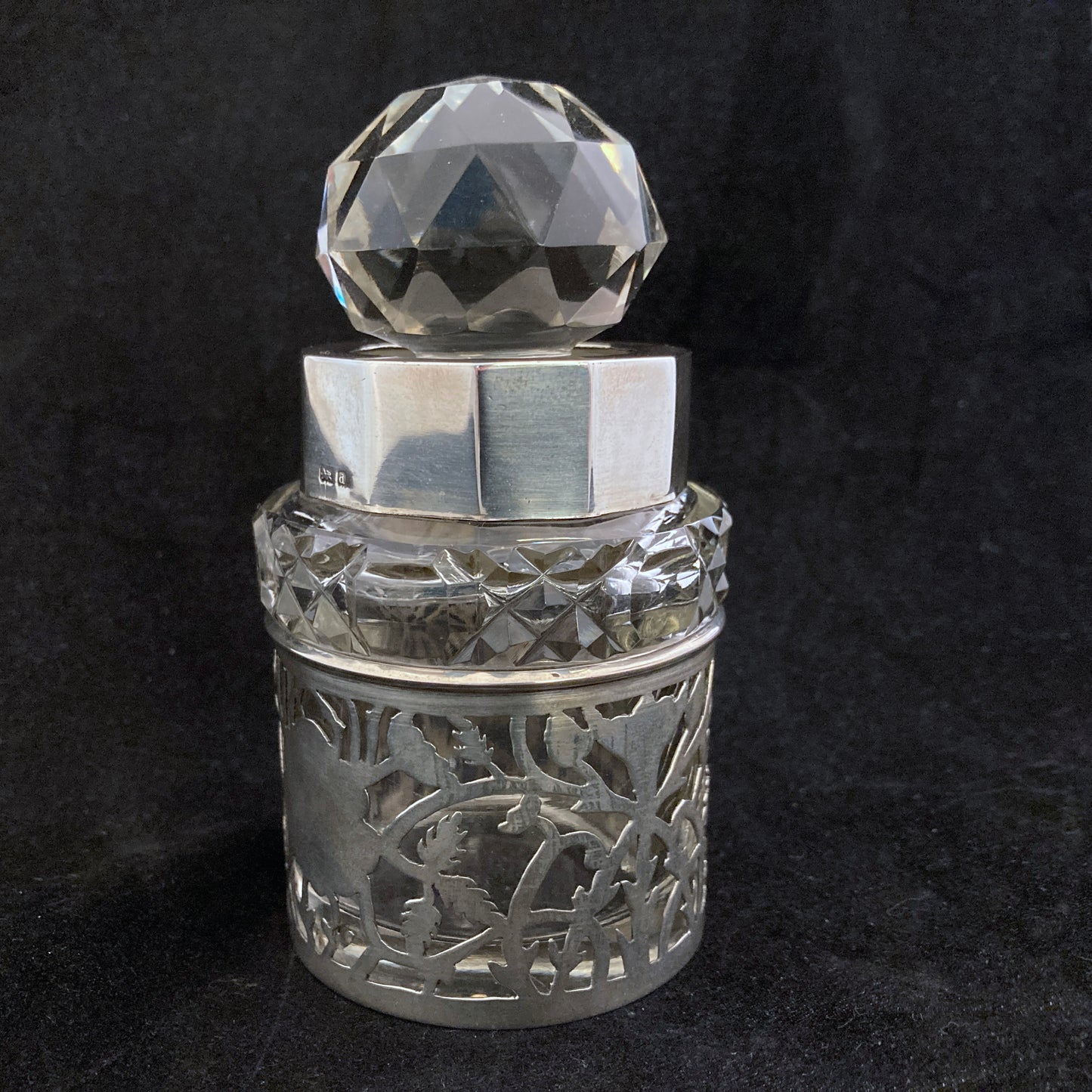 Antique silver and cut crystal smelling salts bottle