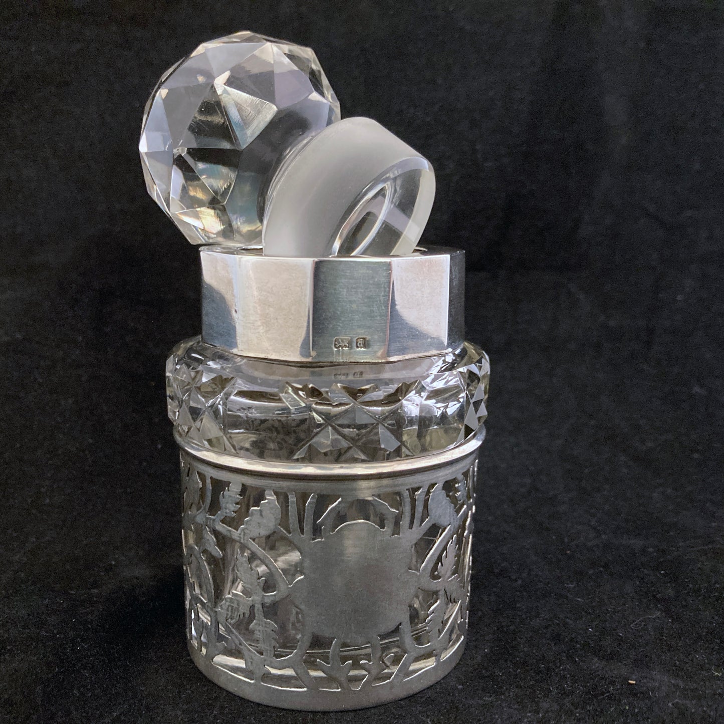 Antique silver and cut crystal smelling salts bottle