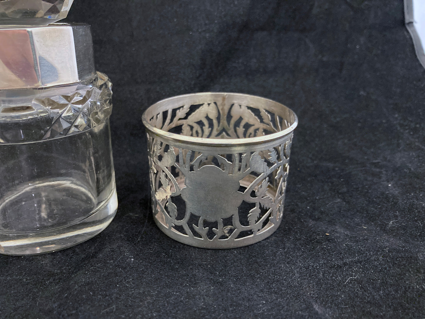 Antique silver and cut crystal smelling salts bottle