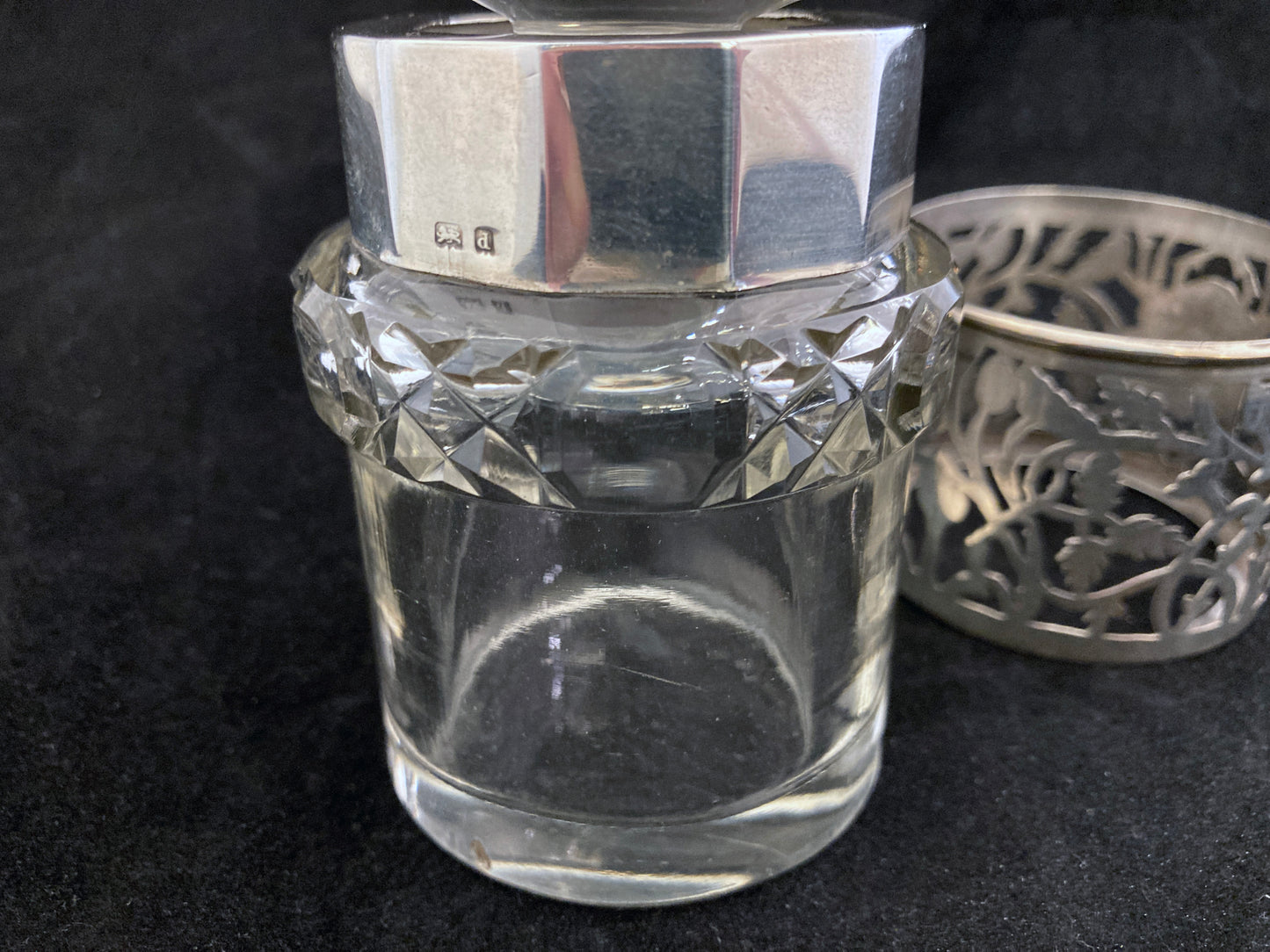 Antique silver and cut crystal smelling salts bottle