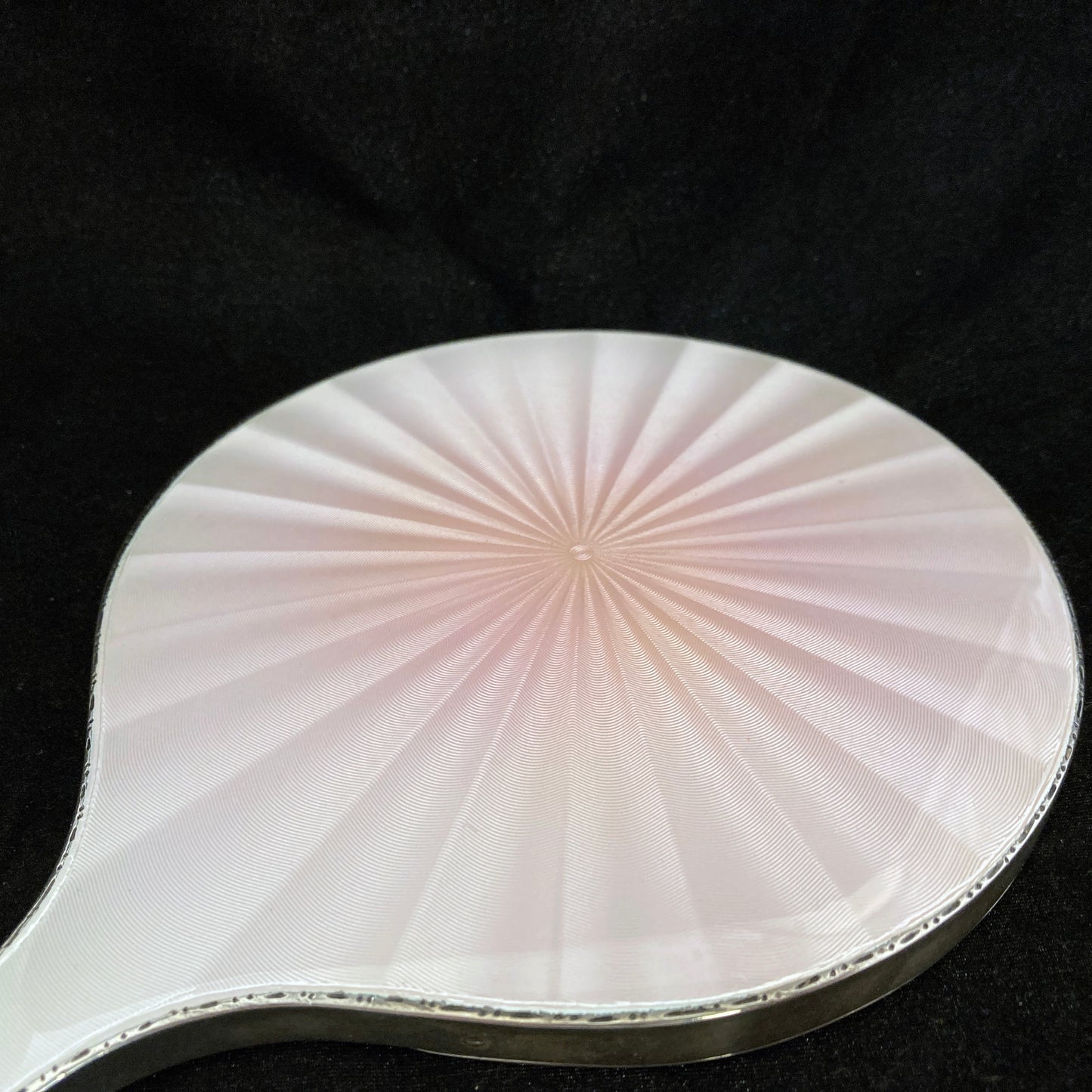 Sterling silver and pink iridescent guilloche enamel hand mirror