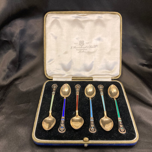 Sterling silver and enamel coffee spoons Norwegian