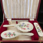 Hand painted silver and enamel boxed dressing table set