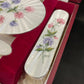 Hand painted silver and enamel boxed dressing table set