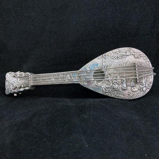 Antique 18th century silver perfume bottle in the shape of a Lute